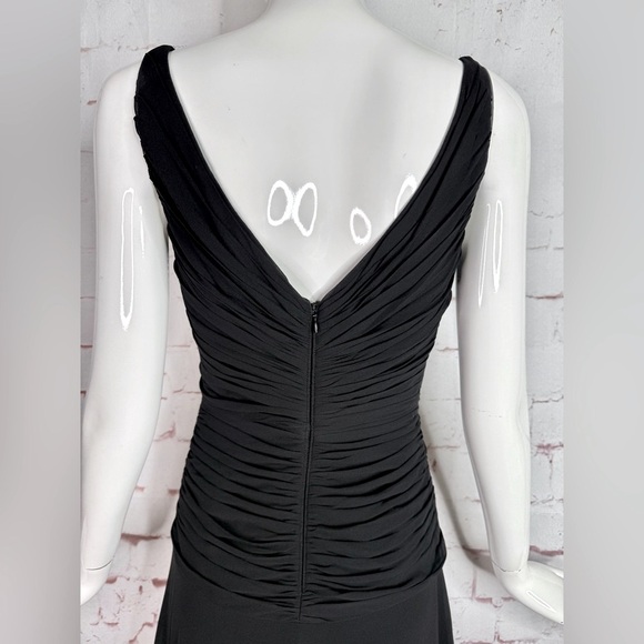 TADASHI S Petite Black Chiffon Pin Tucked Hi Lo Ruched  Cocktail Party Dress - Picture 6 of 15